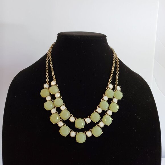 RARE Ann Taylor Loft Double Strand Necklace Green Rhinestones - Picture 4 of 7